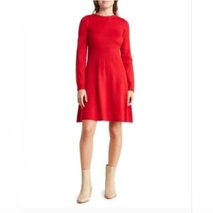 Vince Camuto Red A-Line Long Sleeve Dress